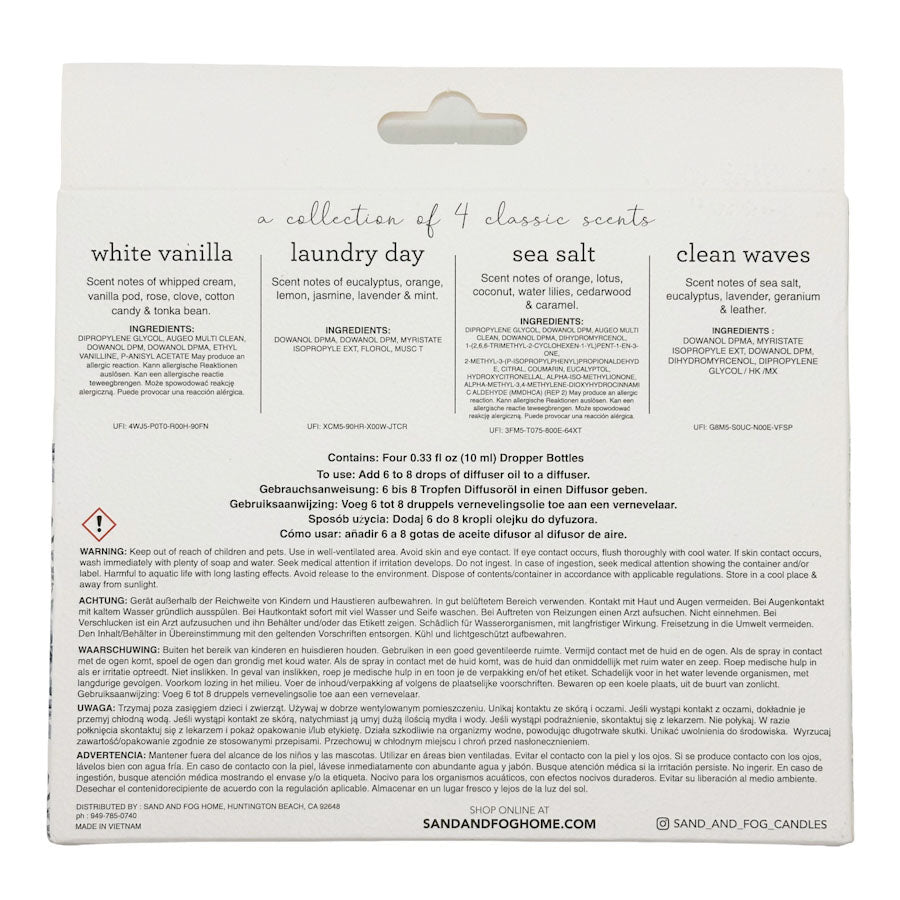 Product packaging with scents listed on a white background