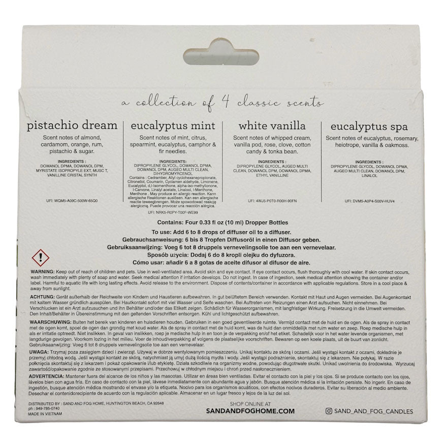 Product packaging with scents listed on a white background