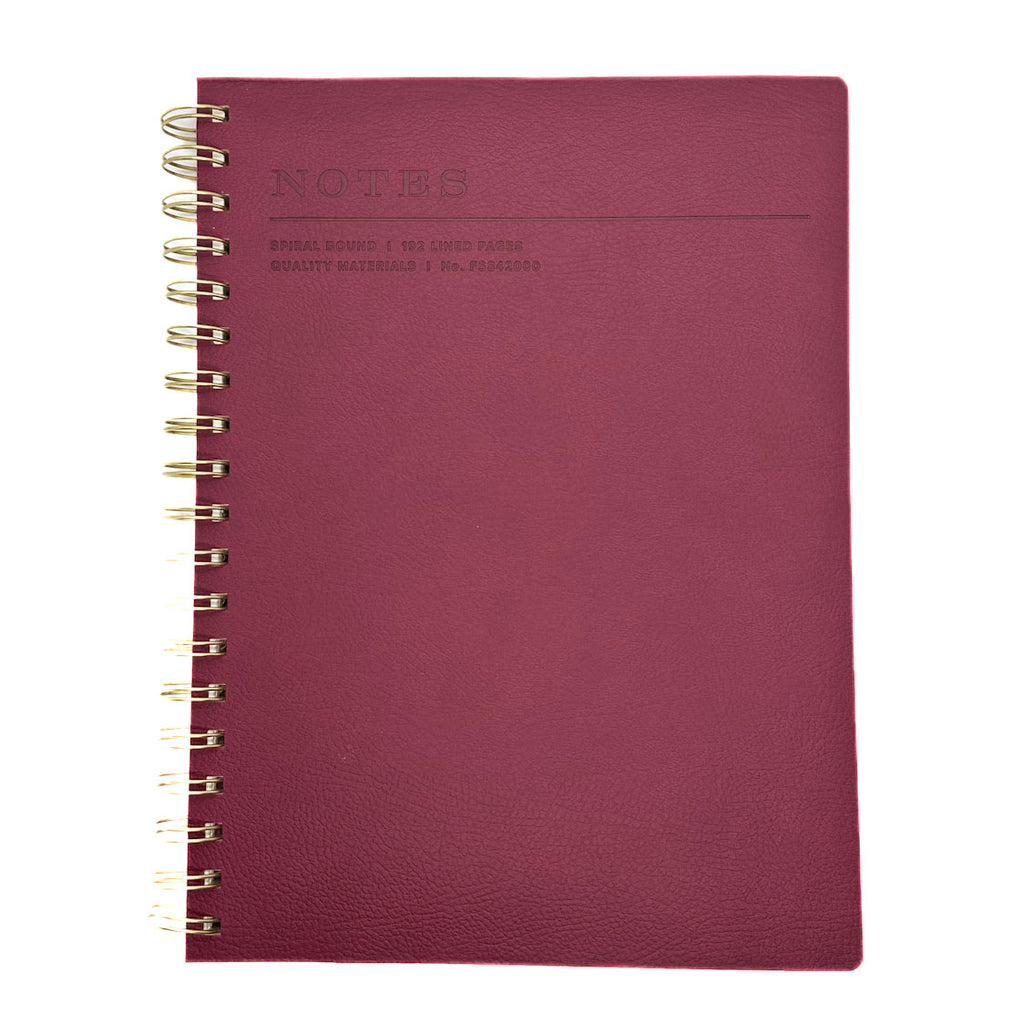 Fringe Studio Burgundy notebook with gold spiral binding on a white background
