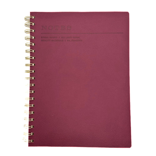Fringe Studio Burgundy notebook with gold spiral binding on a white background