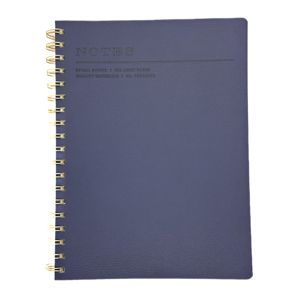 Fringe Studio B5 Blue notebook with gold spiral binding on a white background