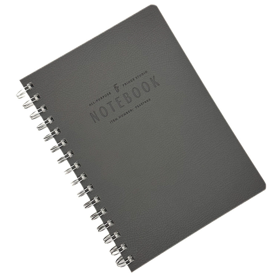 Fringe Sudio A5 Grey notebook with spiral binding on a white background