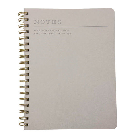 Fringe Notebook grey leather notebook with 'NOTES' text on a white background