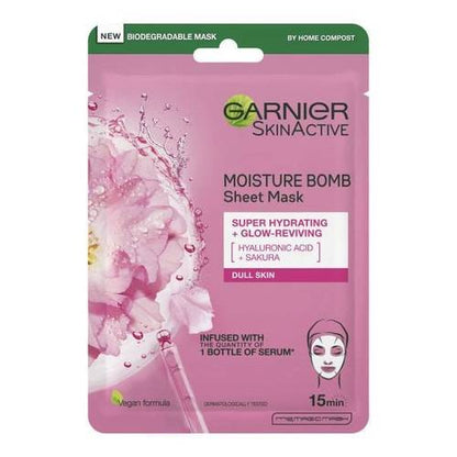 Garnier Moisture Bomb Sheet Mask - Super Hydrating + Glow-Reviving - Sakura 28g