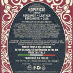 Product label with ingredients and branding details on a decorative background