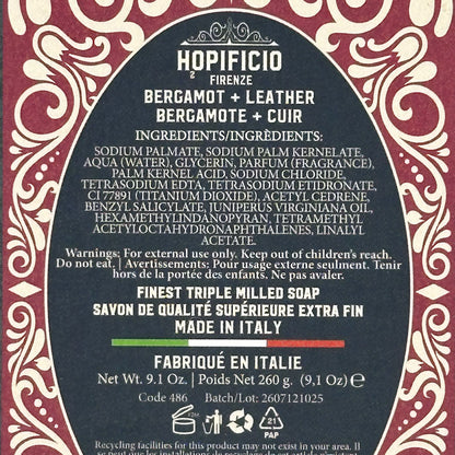 Product label with ingredients and branding details on a decorative background