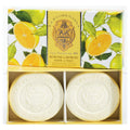 Pack of 2 La Florentina Boboli Citrus Sculpted Soap bars, each weighing 115g, with packaging featuring citrus fruit images and the brand's coat of arms.