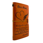 Dear Mum - Brown leather organiser with engraved message and design on a white background