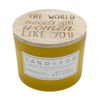 SAND + FOG Limoncello yellow candle with wooden lid featuring motivational quote