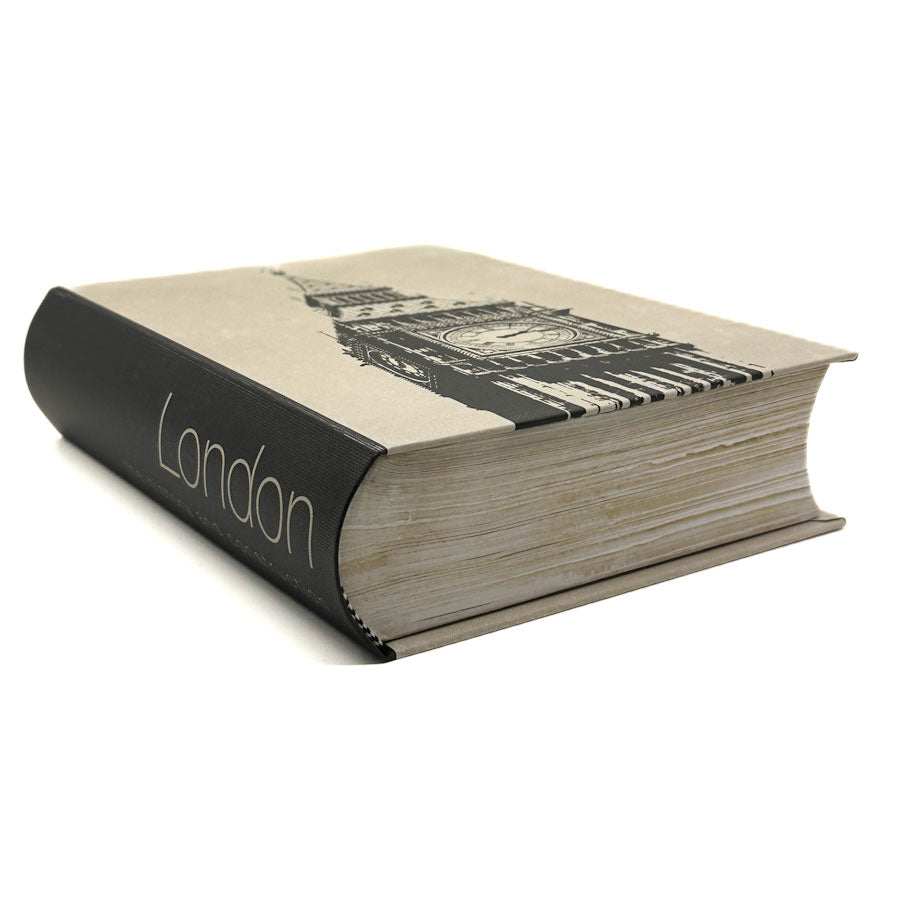 Book-shaped container with 'London' text and Big Ben illustration on a white background