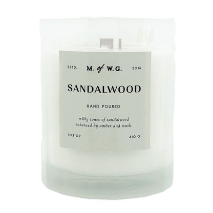 Makers of Wax Goods Sandalwood candle with a label on a white background
