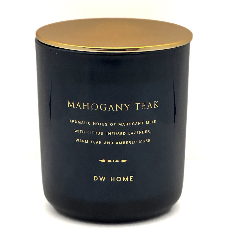 Mahogany Teak Candle  with a gold lid by DW Home
