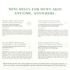 Product label for facial sprays with aloe, herbs, and various essential oils on a white background.