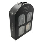 Black packaging box for DW Home Midnight Collection with transparent panels showing product labels.