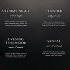 Black background with white text describing different scents.