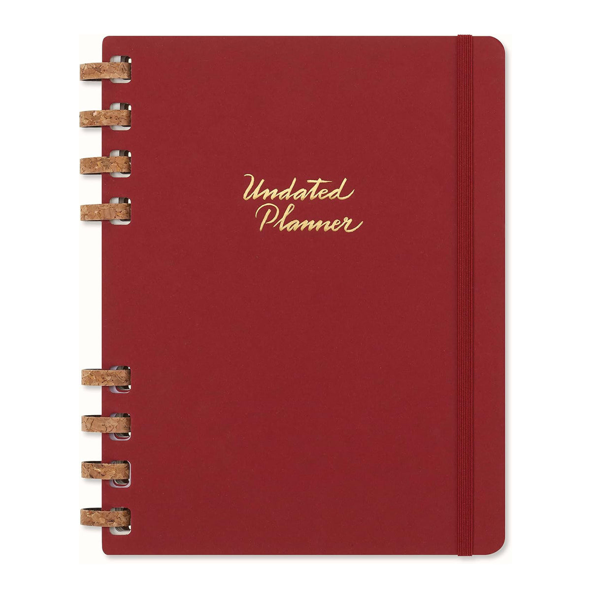 Moleskine red planner with gold text on a white background.