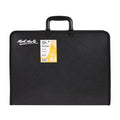 Black art portfolio with a label on a white background
