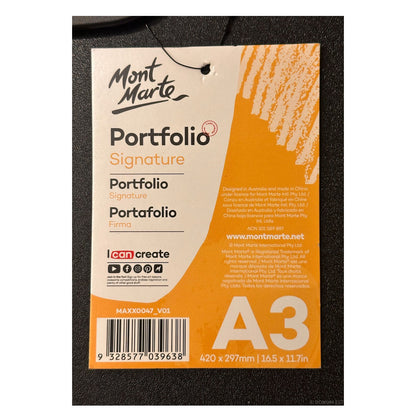 Mont Marte Portfolio Signature A3 packaging with orange and beige design.