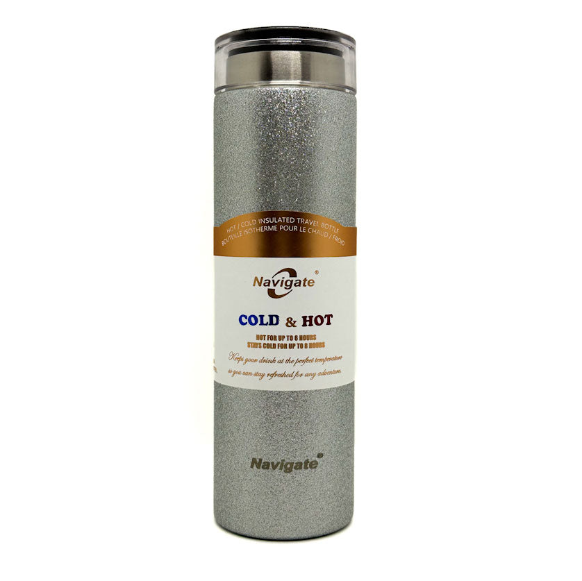 Insulated Silver Glitter Water Bottle