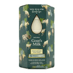 Packaging of New Zealand Beauty Spa's goats' milk soap bars with cow illustrations on a green background.