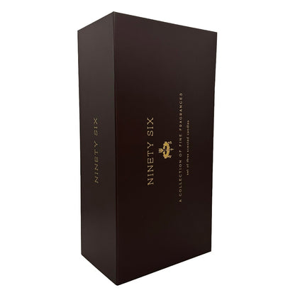 A tall, dark brown rectangular box with gold lettering reading 'NINETY SIX' and smaller text 'A COLLECTION OF FRESHWEATS' on a plain white background.