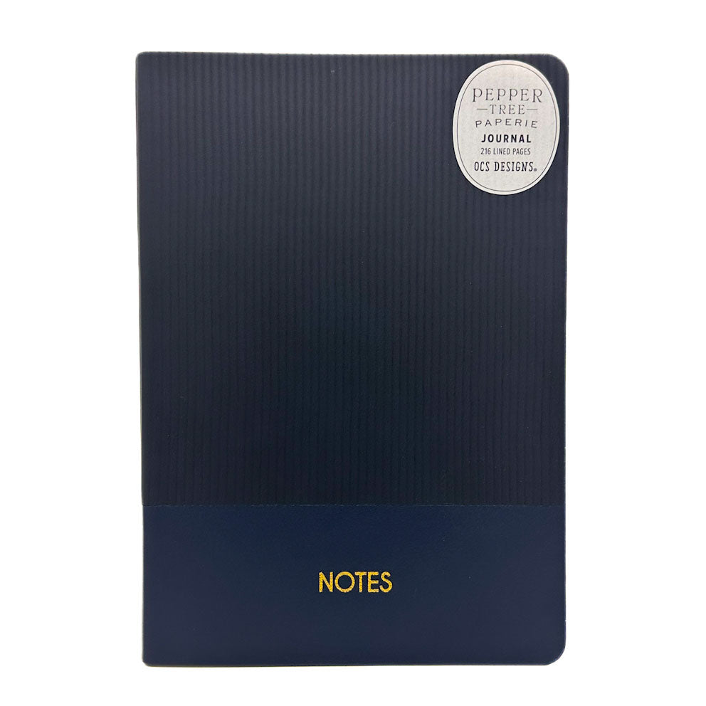 OCS Designs Navy blue notebook with 'NOTES' text and a visible brand label on a white background