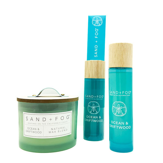 Ocean & Driftwood Scented Candle - Room Spray - Reed Diffuser | SAND + FOG