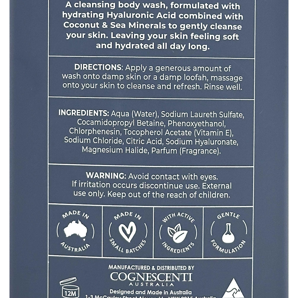 Product label with directions, ingredients, and branding information on a blue background