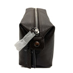 Osprey Brown leather Blake turned ends washbag with zipper and button detail on a white background