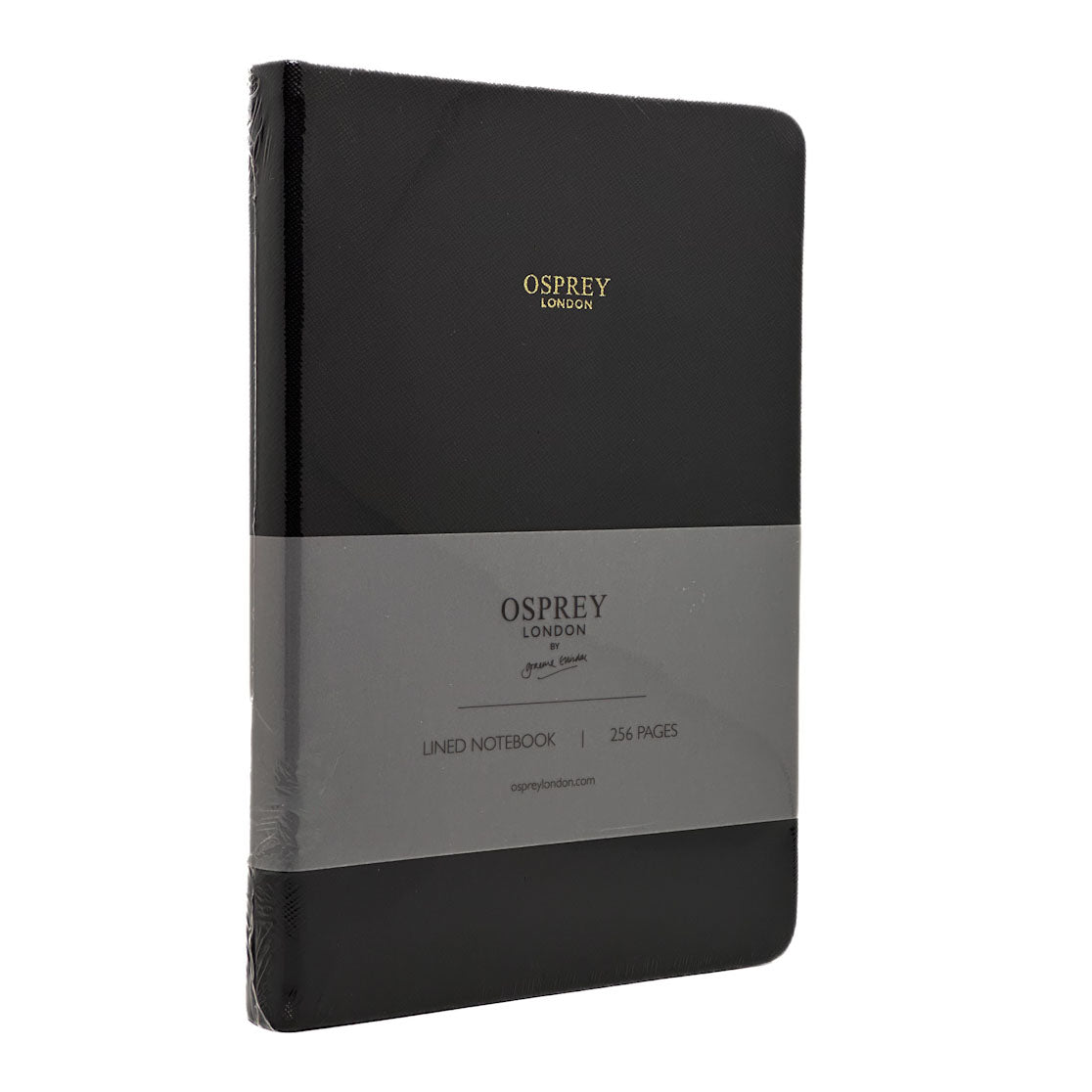 Black notebook with 'Osprey London' branding on a white background