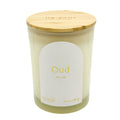 Scented Candle with wooden lid labeled 'Oud' by URBANE on a white background