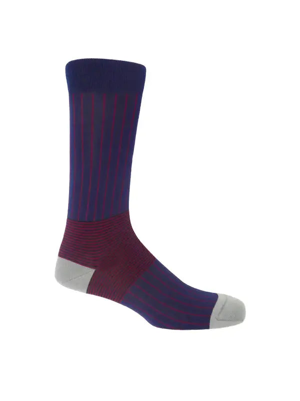 Oxford Stripe Men's Luxury Socks - Navy | Peper Harow