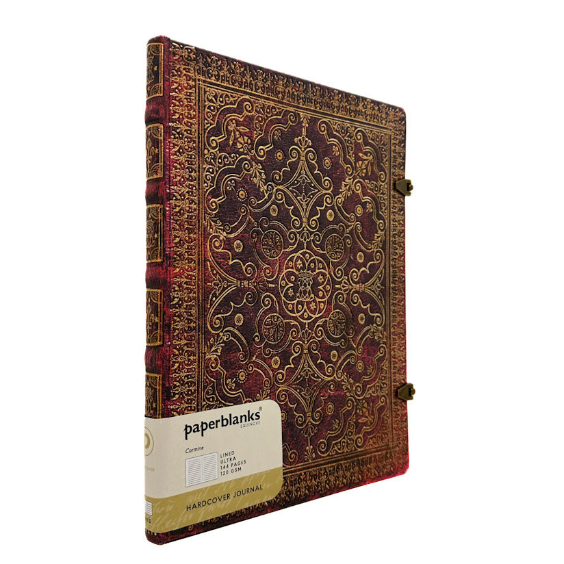Decorative Carmine Equinoxe notebook with intricate patterns on a white background, featuring the brand 'paperblanks'.