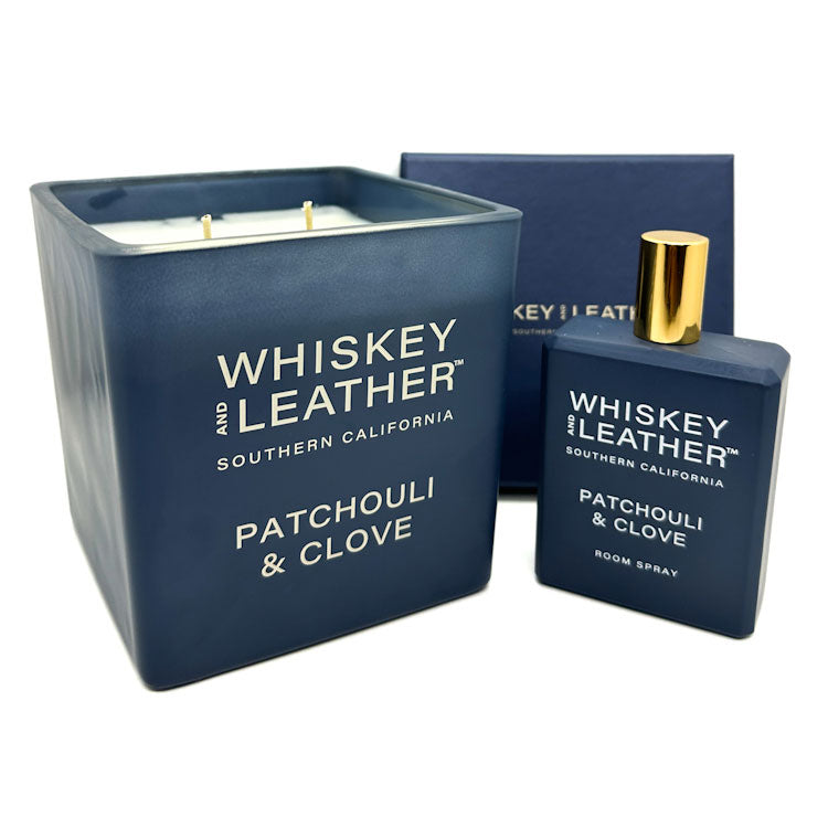 Patchouli & Clove Scented Candle + Room Spray | WHISKEY AND LEATHER by SAND & FOG