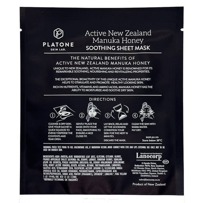 PLATONE Soothing Sheet Mask - Active New Zealand Manuka Honey