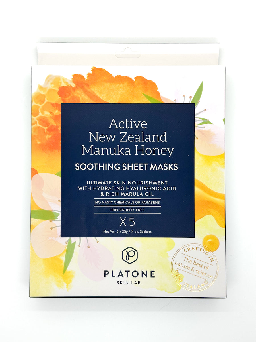 PLATONE Soothing Sheet Masks - Active New Zealand Manuka Honey (Pack of 5)