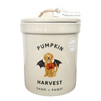 Scented Candle with 'Pumpkin Harvest' design and 'Sand + Paws' branding on a white background.