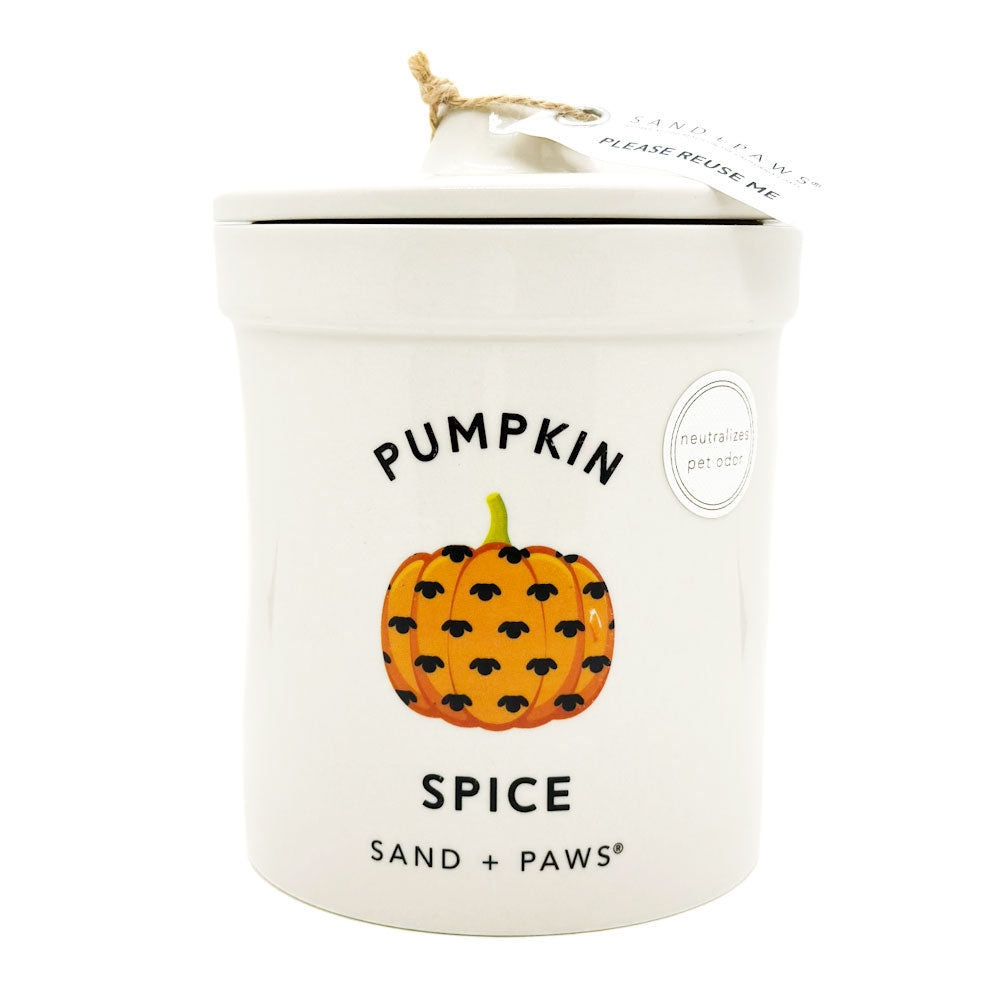 White container labeled 'Pumpkin Spice' with a pumpkin illustration on a white background