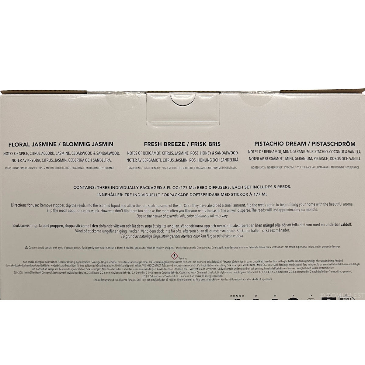 Back of a product packaging with text on a white background