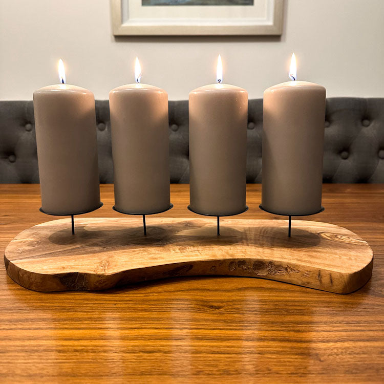 Olive Wood Rustic Candle Holder