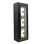 Black gift box packaging for Sand + Fog candles with clear window