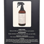 SAND + FOG Sage & Sea Salt room spray bottle with label and directions on a black background