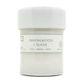 LAB grey candle jar labeled 'Sandalwood Suede' on a white background
