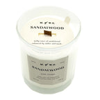 MWG Sandalwood candle with label on a white background