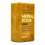 Bar of soap labeled 'Mineral Scrub Honey' by Saponificio Varesino on a white background