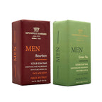 Two scrub soap bars for men, one red and one green, with 'Saponificio Varesino' branding on a white background.