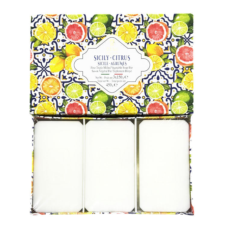 Sicily Citrus Fragranced Italian Vegetable Soap - Set of 3 | Zeni
