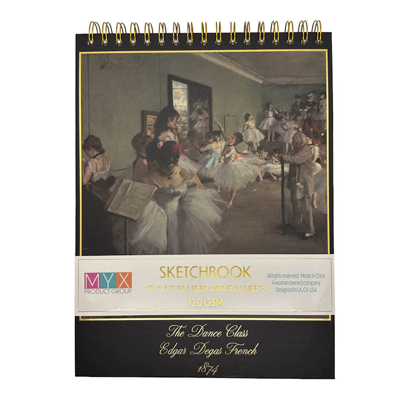 Sketchbook with a painting of 'The Dance Class' by Edgar Degas on the cover