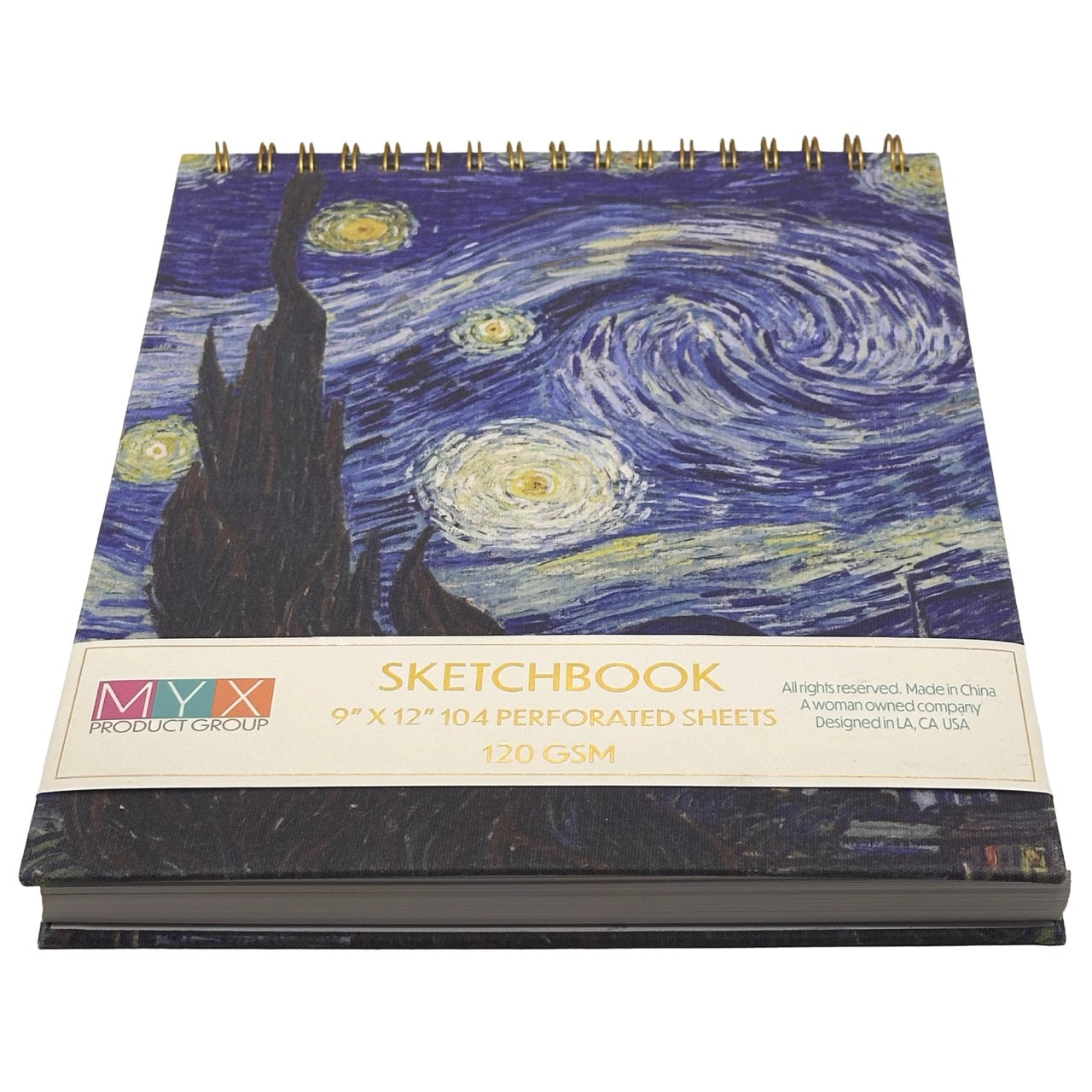 Sketchbook with 'Starry Night' design on cover, featuring MYX Product Group branding.
