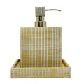 Soap dispenser and dish with mosaic design on a white background